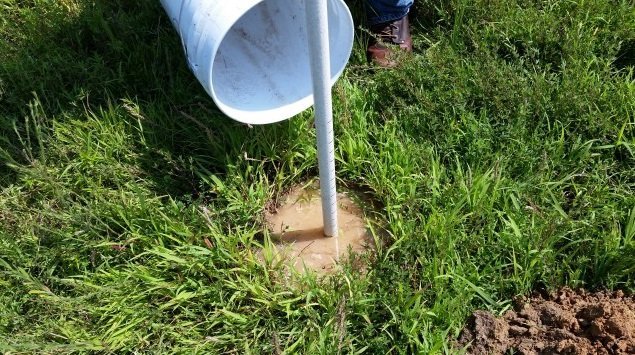 How do we know that the soil only absorbs 1/3 – 1/2 of an inch of rainwater per hour? We did multiple ‘perc’ (percolation) tests throughout the farm.