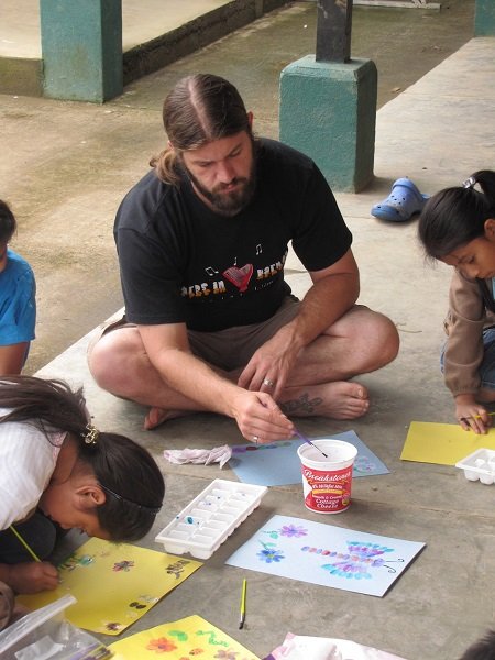 Volunteering in my wife’s art class in Aldea El Hato, Guatemala, and actually having a lot more fun than it appears. That is a look of concentration.