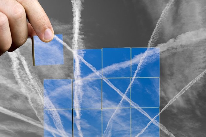 Puzzle with contrails in the sky