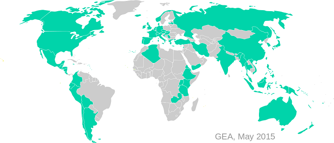 World Geothermal Power Map: GEA: Public Domain